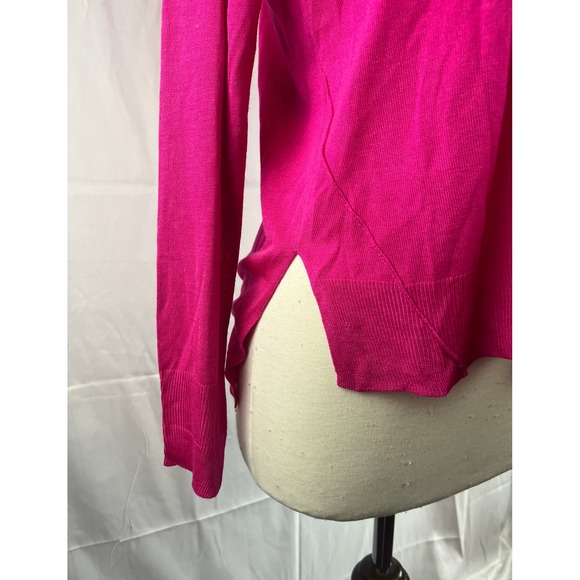 ZARA Knit Women M Fuchsia Pink Crewneck Sweater Raglan Sleeve Split Hem Pullover - Picture 9 of 12